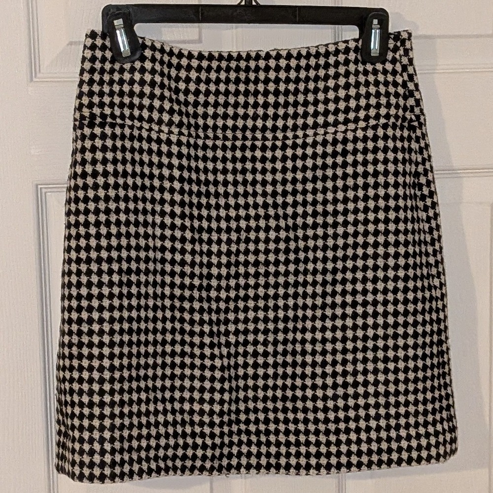 Talbots Petites Black White Houndstooth Wool Blend A-Line Mini Skirt 0P
